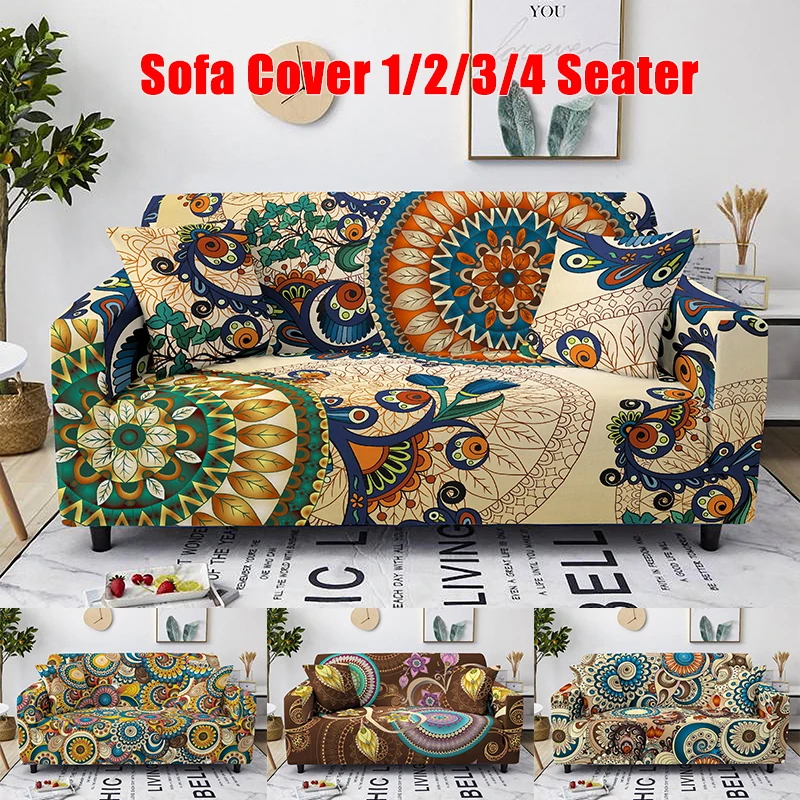 

Bohemian Mandala Printed Stretch Couch Covers Slipcovers Ethnic Flowers Sofa Cover Protector 1/2/3/4 Seaters Housses De Canape