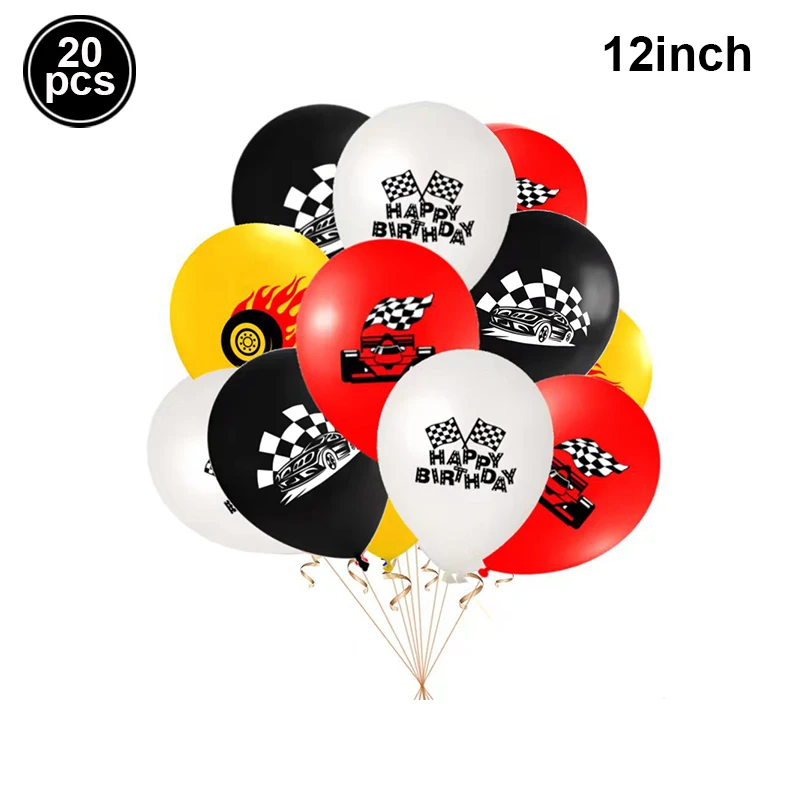 Гоночный автомобиль, черно-белые клетчатые столовые приборы, искусственная зернистая фольга, воздушный шар для мальчиков F1, гонки, украшение для дня рождения