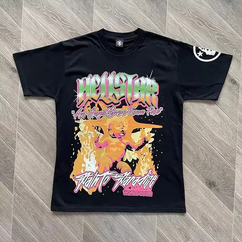 

Черная угловая футболка Hellstar Studios, мужская и женская Высококачественная футболка с коротким рукавом