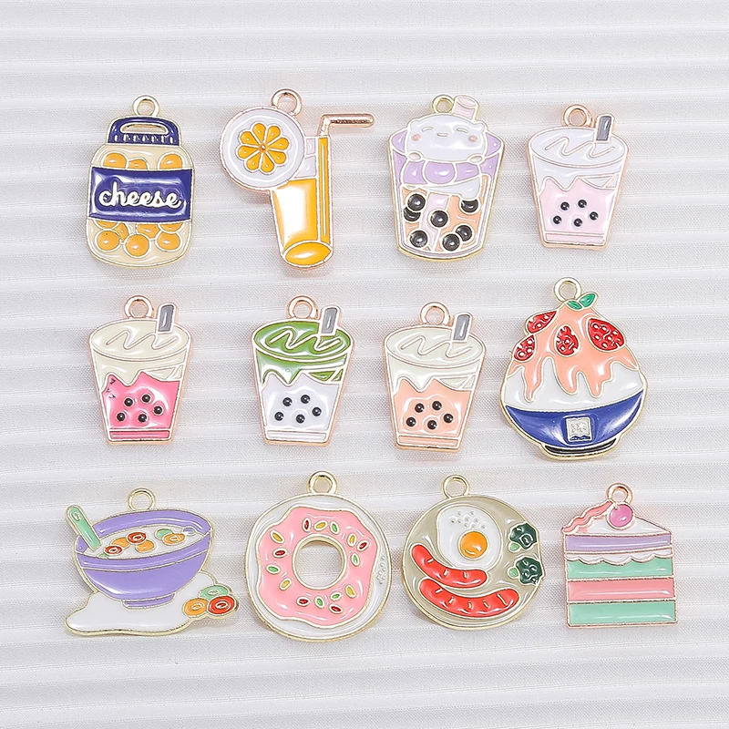 

10pcs Cute Food Charms Enamel Summer Drink Ice Cream Popsicle Charms Pendants for Jewelry Making DIY Earrings Necklaces Gifts