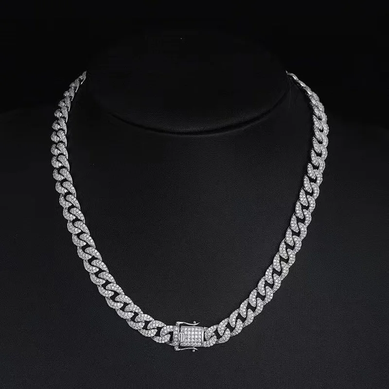 

Trendy Real 925 Sterling Silver Diamond Necklace Party Wedding Chain Chocker Necklace For Women Men Cuban Rock Hiphop Jewelry