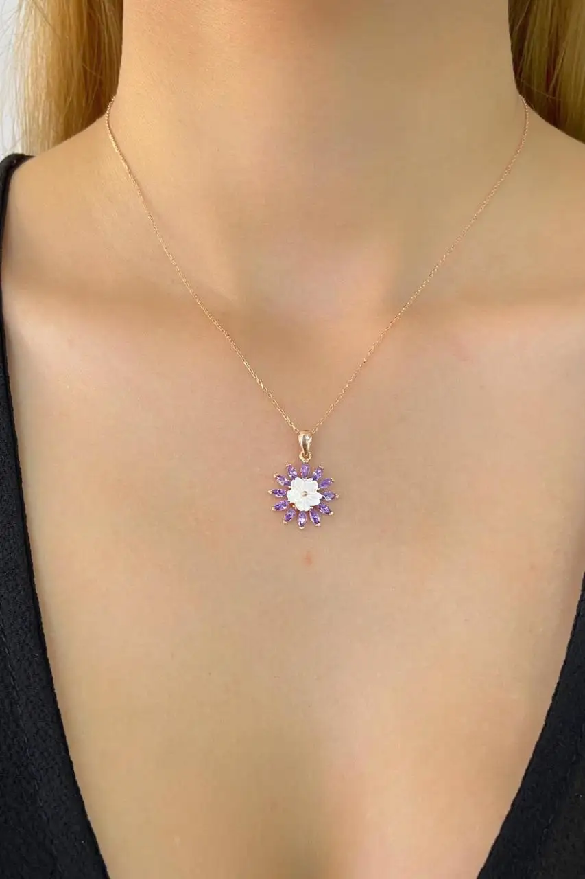 

Flowers Flower Series Purple Daisy 925 Silver Necklace