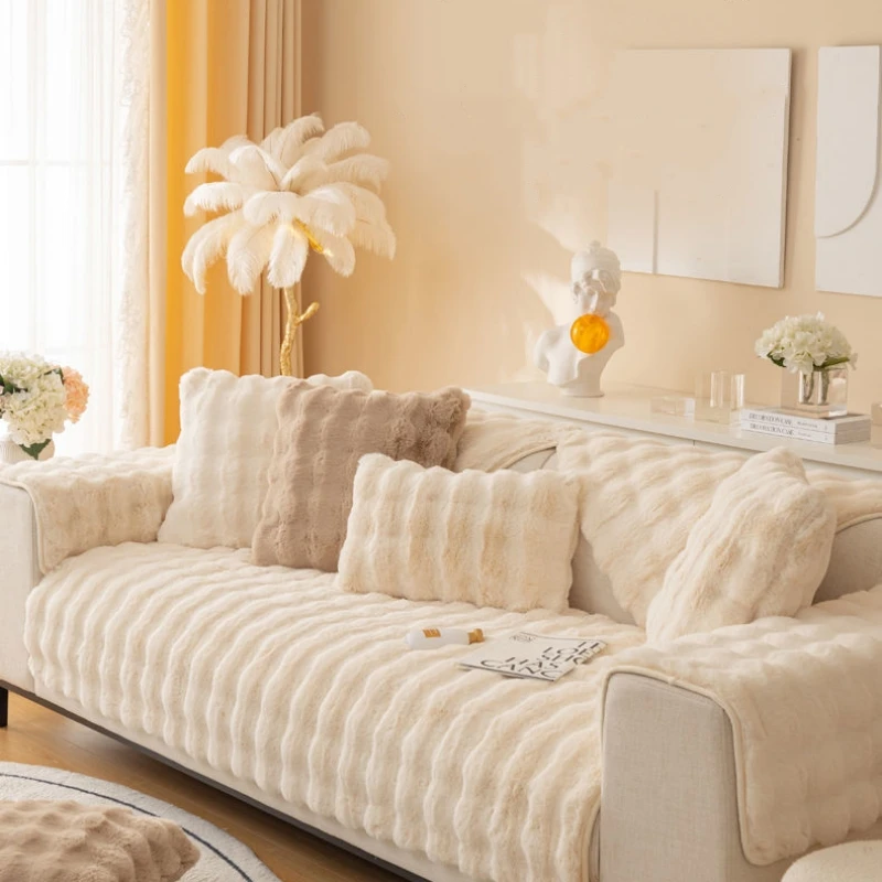 

Утолщенный плюшевый чехол для дивана в виде кролика, универсальный нескользящий коврик для дивана, зимнее теплое мягкое покрывало для дива...