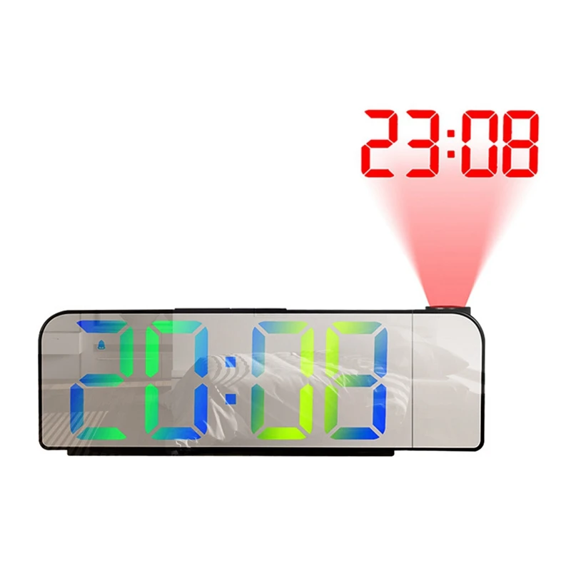 

180° Rotation Projection Alarm Clock 12/24H LED Digital Clock USB Charge Ceiling Projector Alarm Clock