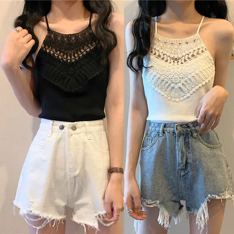 

Knitted tank top women sexy crop tops sleeveless tops for woman solid color camis for womens fungus omighty camisole ins