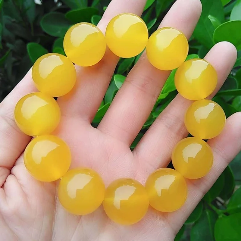 

Bracelets en Agate naturelle pour hommes et femmes, perles rondes de calcédoine jaune, anneau Simple, Joker Simple, bijoux, nouv