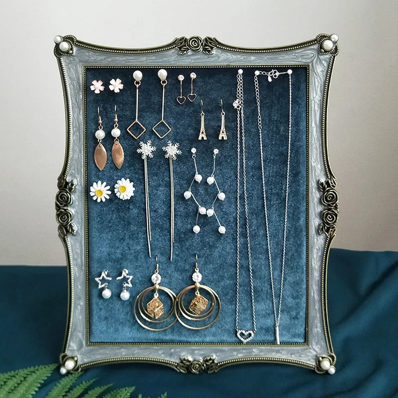 

Флокированные декоративные полки, винтажная Подставка для ожерелья, серьги-капли, подвесная доска для одежды, косметические контейнеры