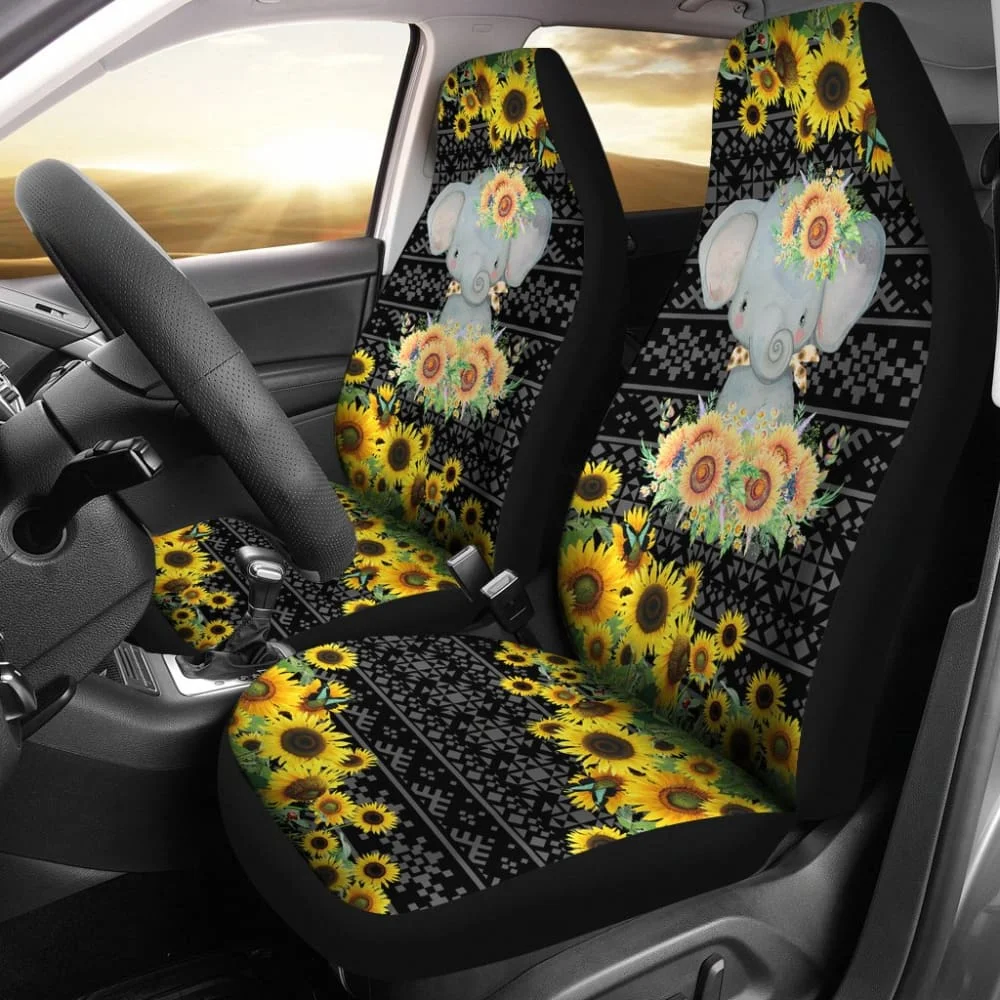 

Elephant Sunflower Art Car Seat Covers Amazing Gift,Pack of 2 Universal Front Seat Protective Cover