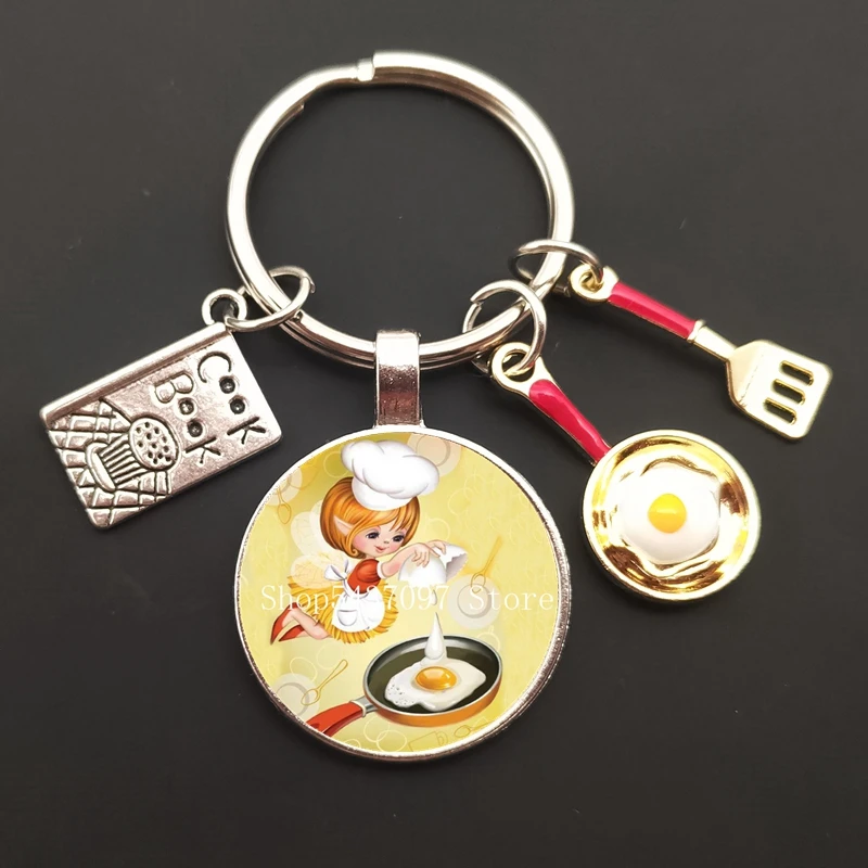 Мультяшный шеф-повара стеклянный брелок в виде яйца с горшком книги пекарь