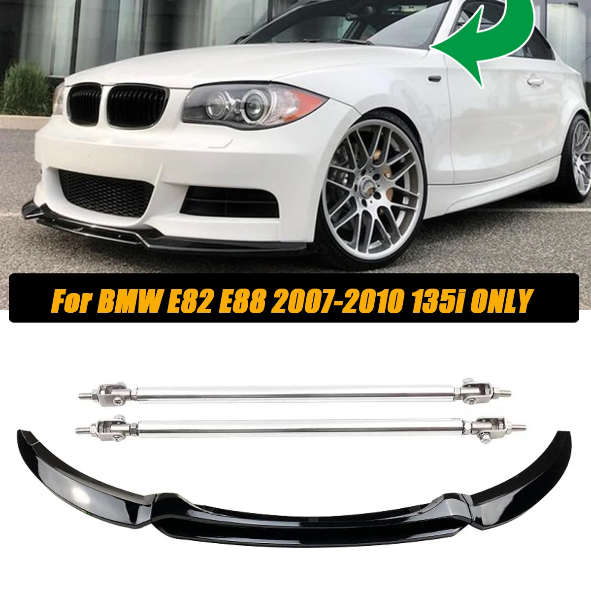 

Передний бампер для BMW 1 серии E82 E88 135i, нижний спойлер, аксессуар для автомобиля блестящий черный 2007-2010