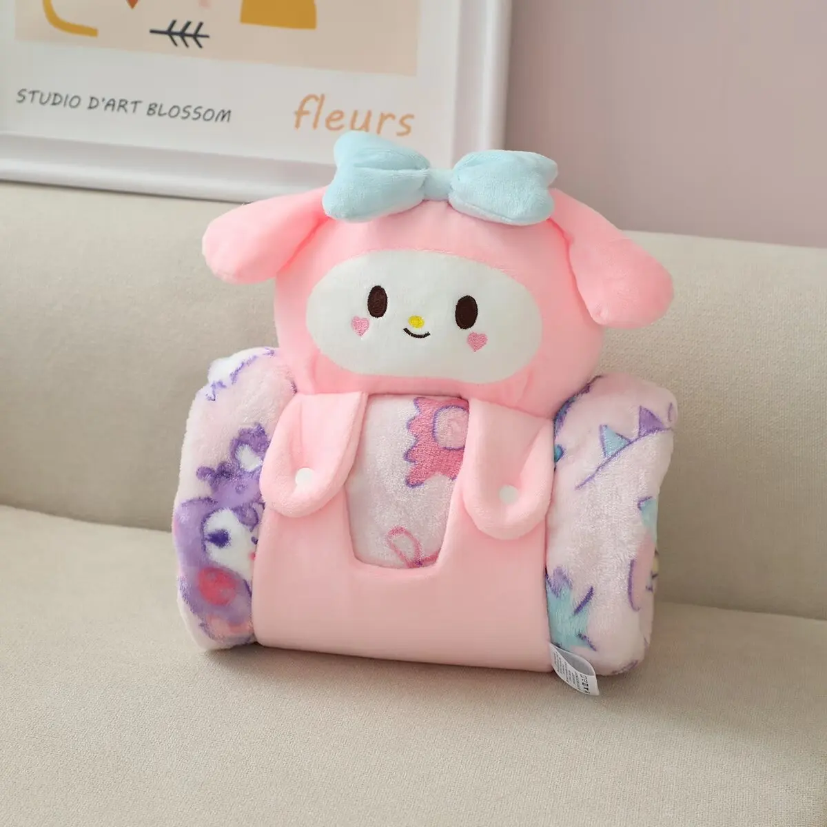 Портативное одеяло Sanrio Kuromi My Melody Hello Kitty для сна Cinnamoroll дорожное Kirby Hangyodon