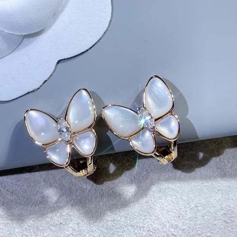 

Classic 925 Sterling Silver White Mother Of Fritillaria Butterfly Stud Earrings Women Fashion Luxury Brand Fine Jewelry Gift