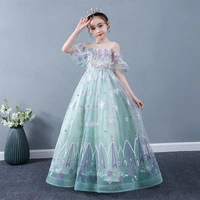 kid girls formal evening dresses long luxury 2022 wedding birthday party gown green 6 to 14 year children elegant princess dress