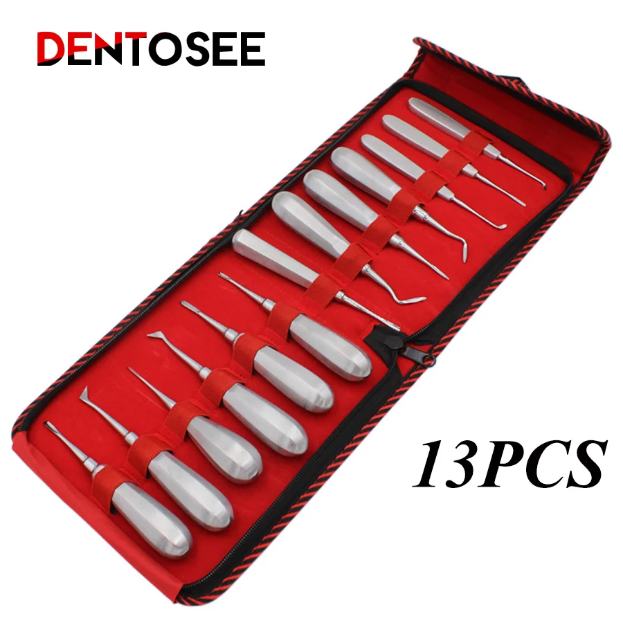 

13Pcs Dental Luxating Lift Elevator Teeth Clareador Curved Root Hexagon Handle Stainless Steel Dentist Surgical Instrument Tool