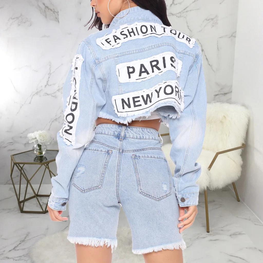 Новинка стильная женская джинсовая осенняя куртка Jacketnew в американском стиле