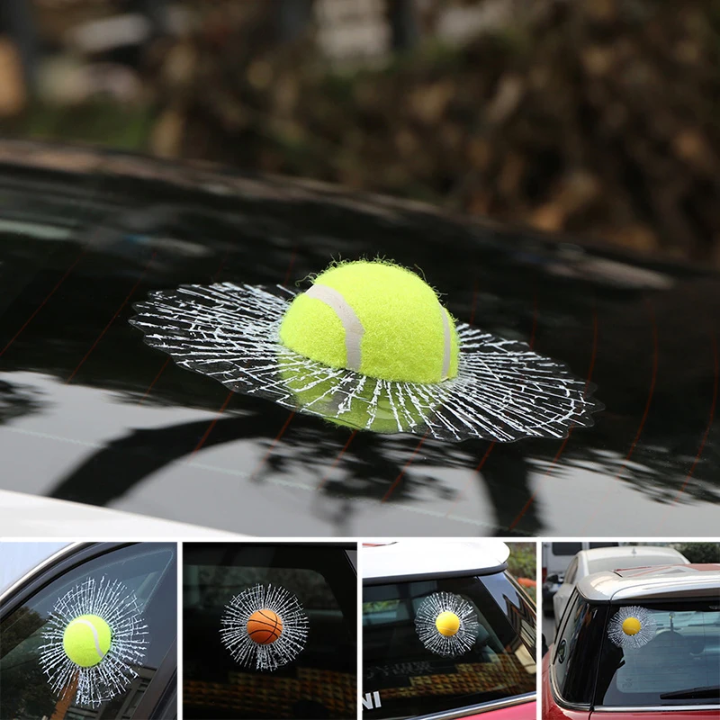 

Car 3D Sticker White Golf Ball Football Basketball Tennis Baseball Hit Glass Window Windshield Sticker Samochody I Ciężarówki