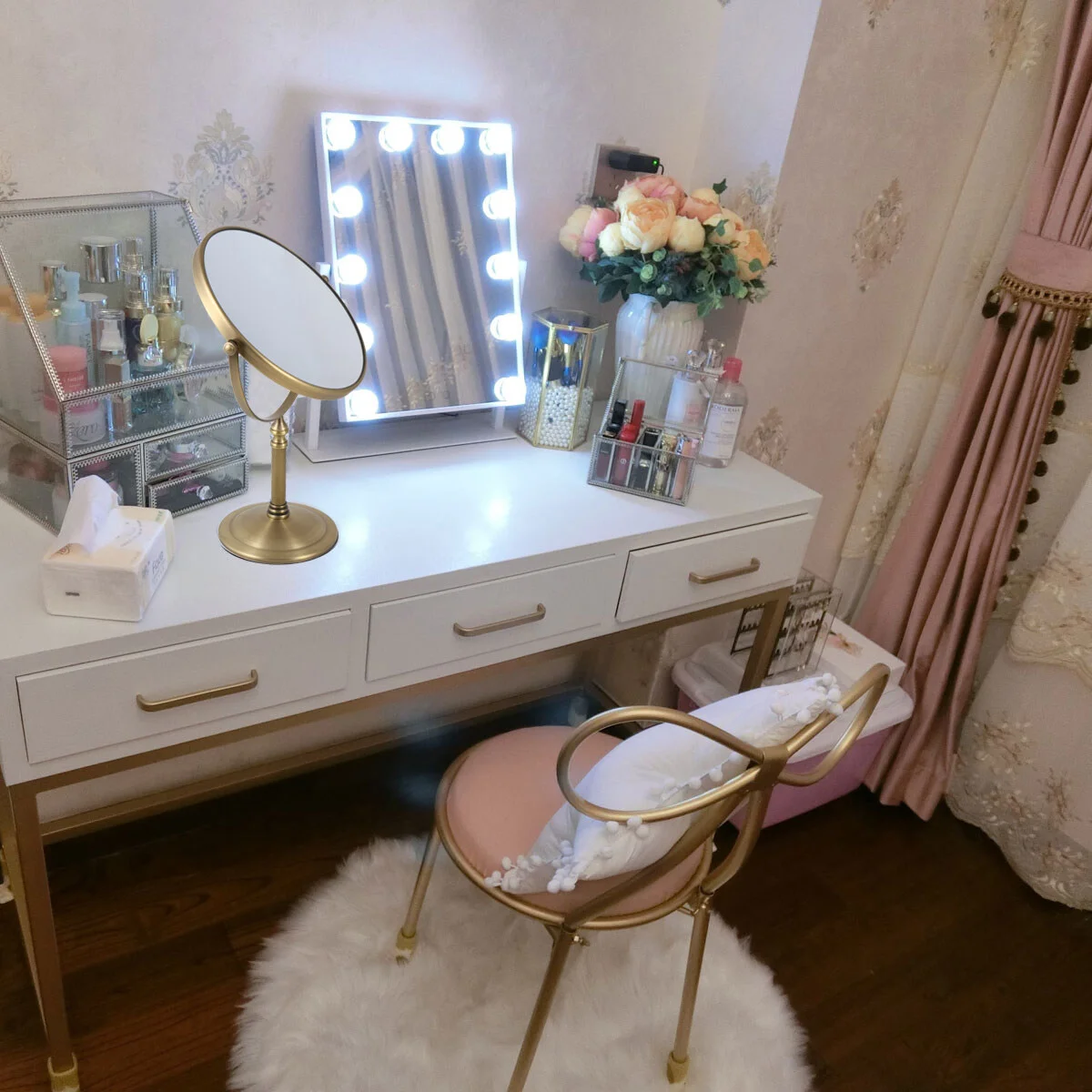 

Mirror Makeup Tabletop Vanity Table Desk Stand Magnifying Double Round Side Travel Circle Women Gold Swivel Vintage Standing 3X