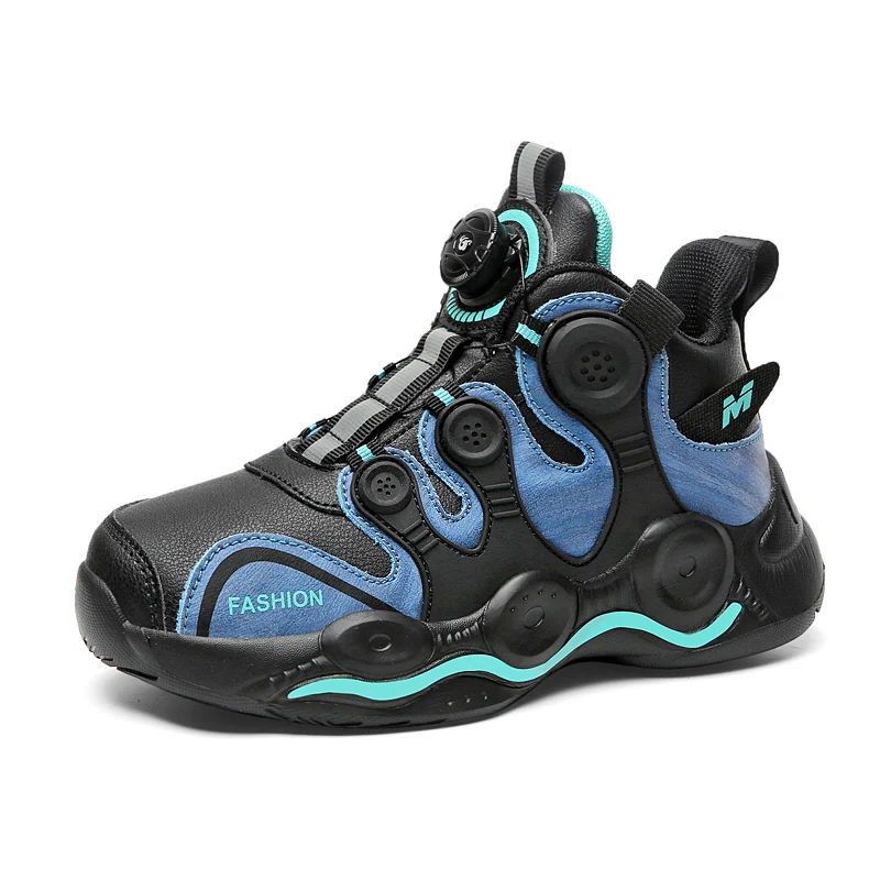 Basketball Sneakers Kids 2022 Hot Selling Leather Surfaced Rotary Buckle Children's Sports Shoes Size 28-39 Shoes for Girls