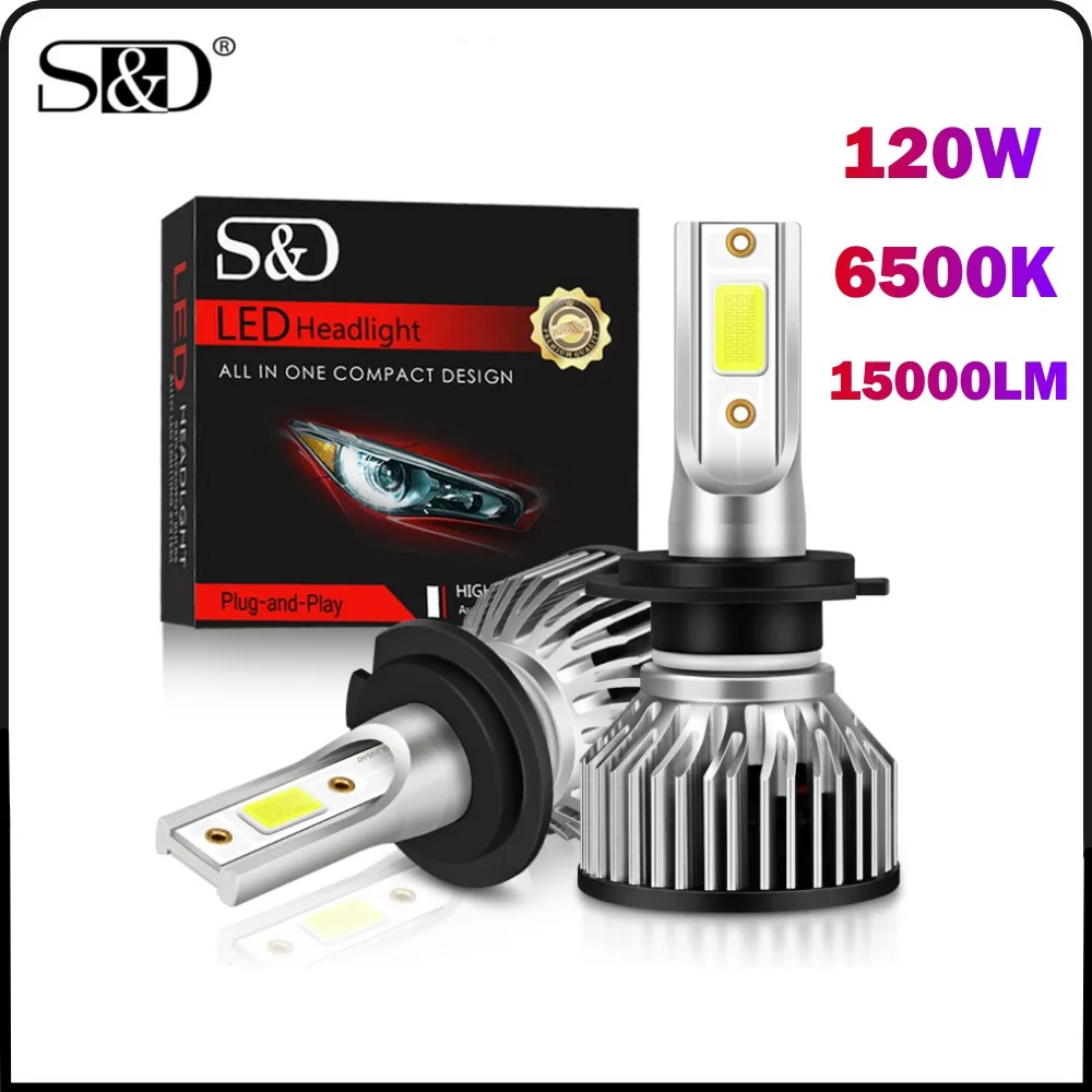 S&D H7 H4 LED Headlight 15000LM COB Chip LED H4 H1 H11 H8 H9 H13 9004 9005 9006 HB3 HB4 120W 6500K LED Bulbs Turbo Headlight 12V