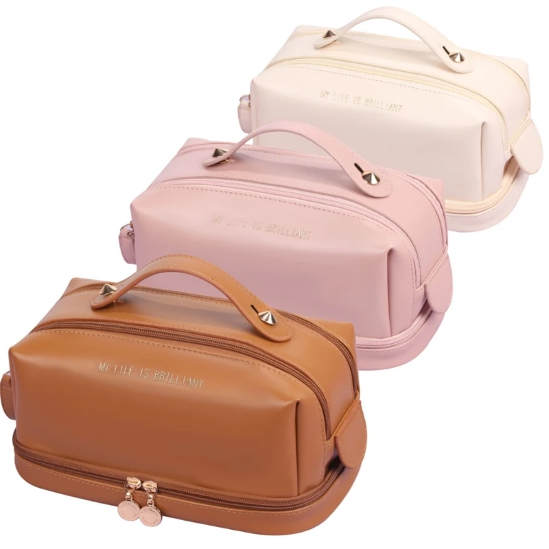 

Large Capacity Travel Toiletry Cosmetic Bags Portable PU Leather Makeup Bags Multifunctional Storage Pouch for Women Gir