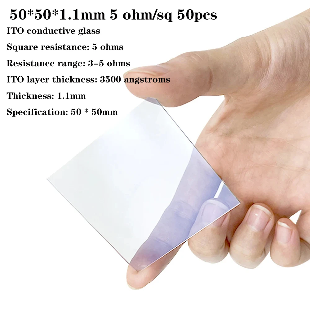 

50*50*1,1 мм 5/7/10/15/17/20/100 Ом/кв. 50 шт. лабораторное прозрачное проводящее стекло Индий оксид олова стекло с покрытием