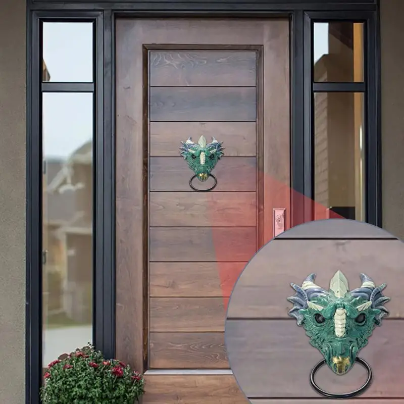 

Modern Art Dragon Door Knocker Metal Drop Ring Hand Swing Doorbell Resin Simulation Dragon Head Wall Hanging Door Caller Knocker