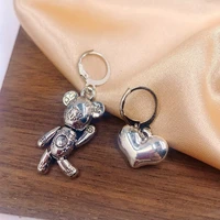 new fashion hoop earrings vintage accessories little bear love heart asymmetric party jewelry