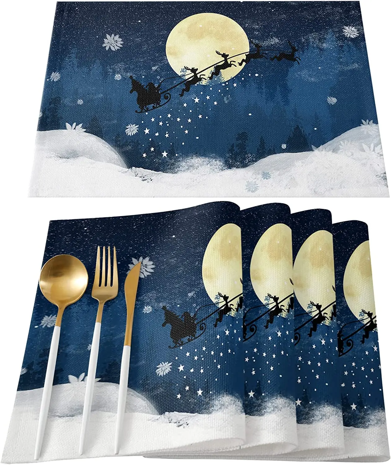 

Set of 4 Christmas Washable Waterproof Table Mats Anti Slip Placemats for Kitchen Table Decoration Placemat for Dining