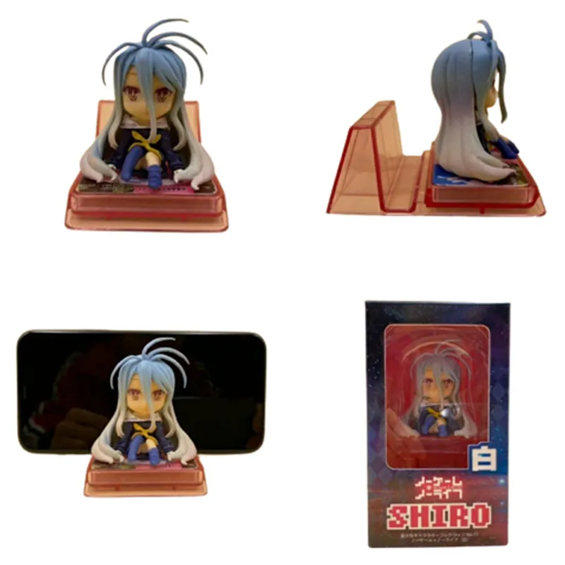 

7CM Anime NO GAME NO LIFE Figure Shiro Doll Q Version Model Toy Phone Stand Cute Color Box Packaging Action Figuine Mobile