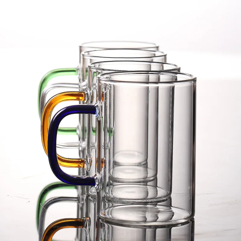 

300ml Heat Resistant High Borosilicate Glass Water Cup, Home Office Tea Cup with Handle, Color Handle, Water Cup, Tea Cup
