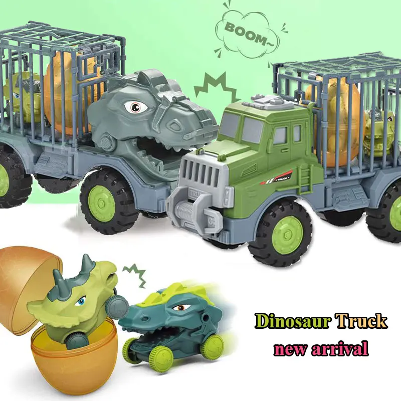 2022 New Dinosaur Toy Play Vehicle Game For Boy Car Carrier Truck Children Montessori Gift Kid Racing Track with Mini Car