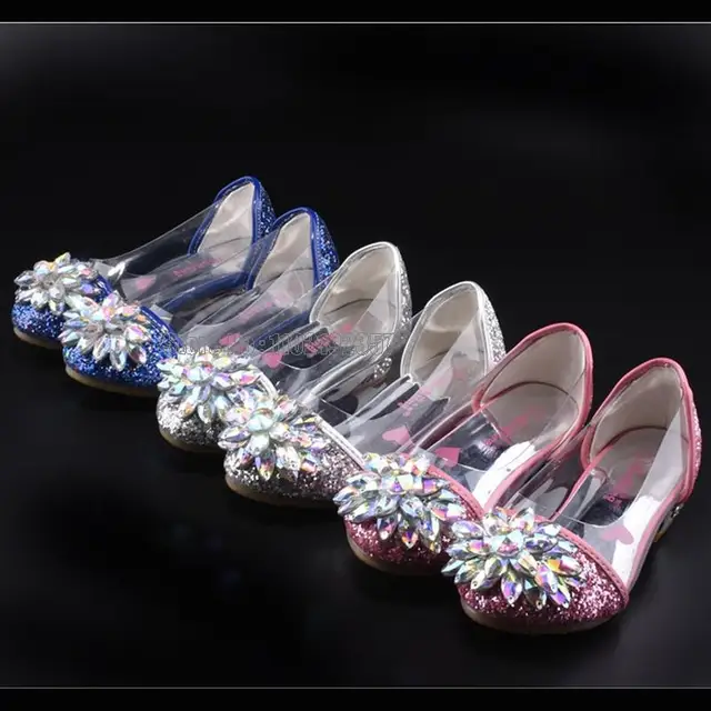Fashion Bright Diamond Crystal Leather Girl Princess Single Performance Floral Transparent High Heels Shoes 2