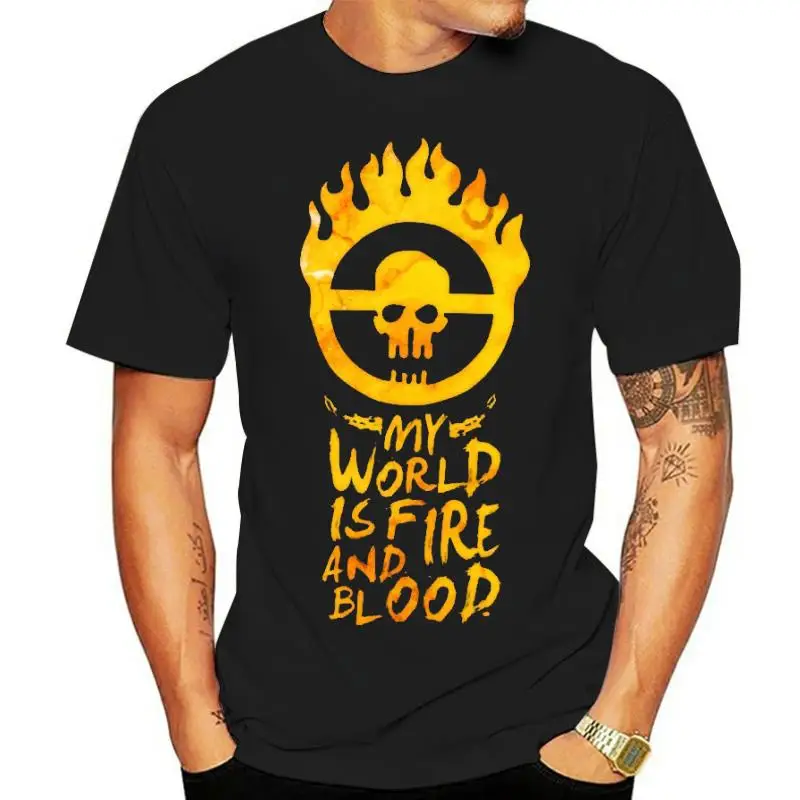 

Мужская футболка с надписью «My World Is Fire And кровь»