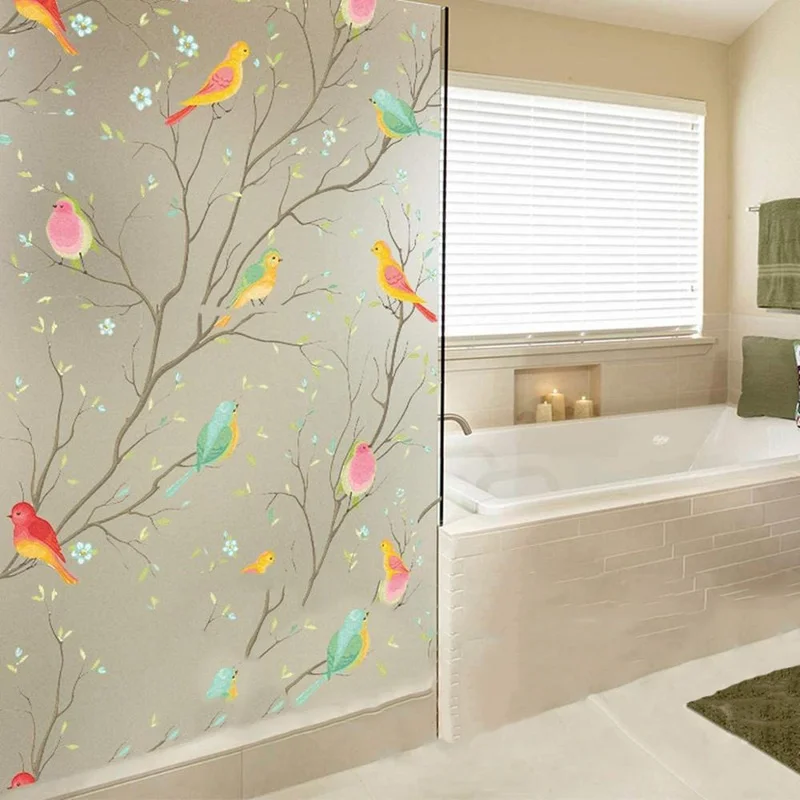 

Colorful Bird Frosted Window Film Static Cling Stained Stickers for Home Office