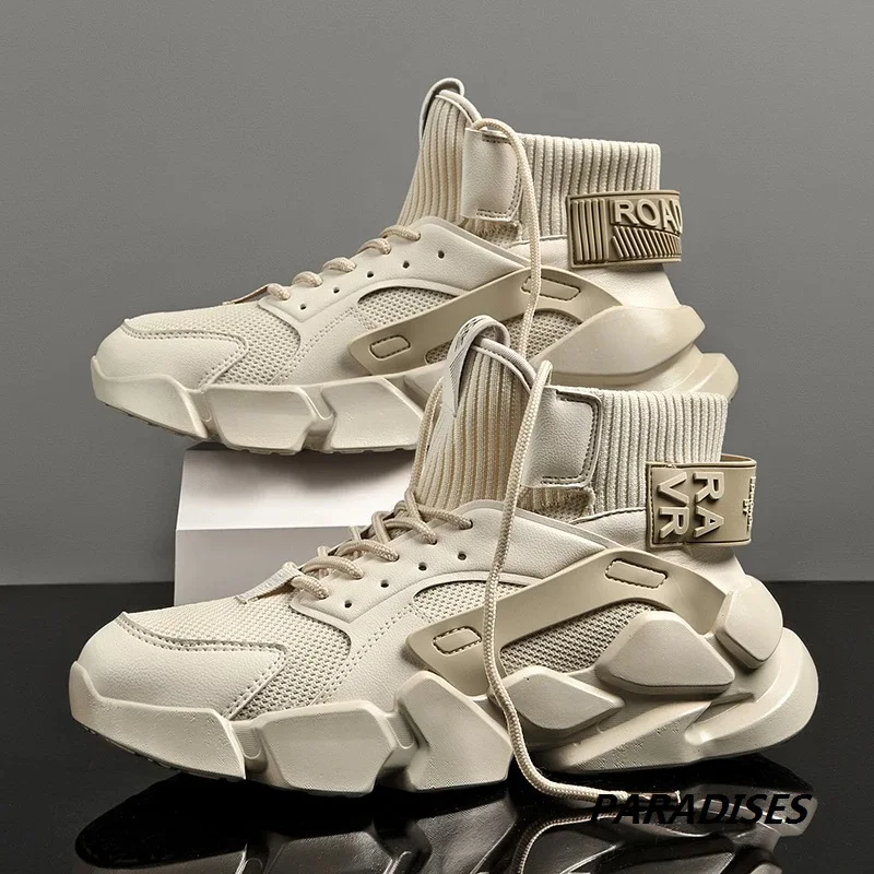 

Autumn New High-top Beige Men's Sneakers Chunky Men Shoes Heighten Fashion Casual Plus Size Zapatillas Damping Tennis Shoes