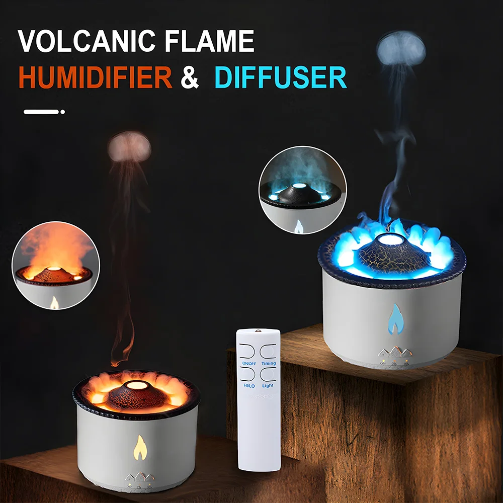 

Fire Flame Diffuser Volcano Humidifier and Flavoring Fragrance Aroma Oil Diffuser Essential Oils Electric Smell for Home 360ml
