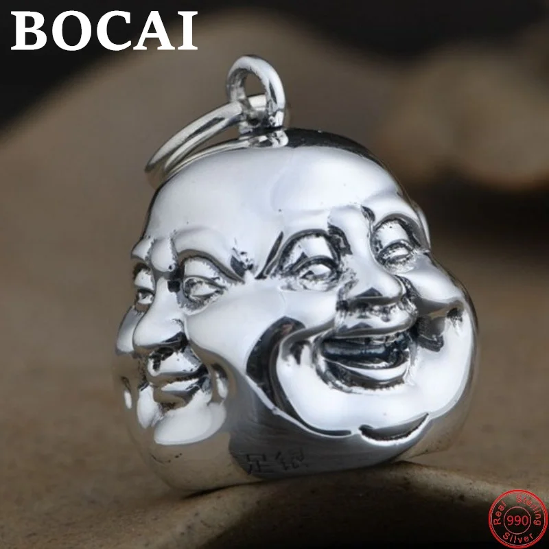 

BOCAI 100% Sterling Silver Pendants for Man Women 2023 Fashion Pure Argentum Joy Anger Sorrow-Joy Four Faces Buddha Bell Amulet