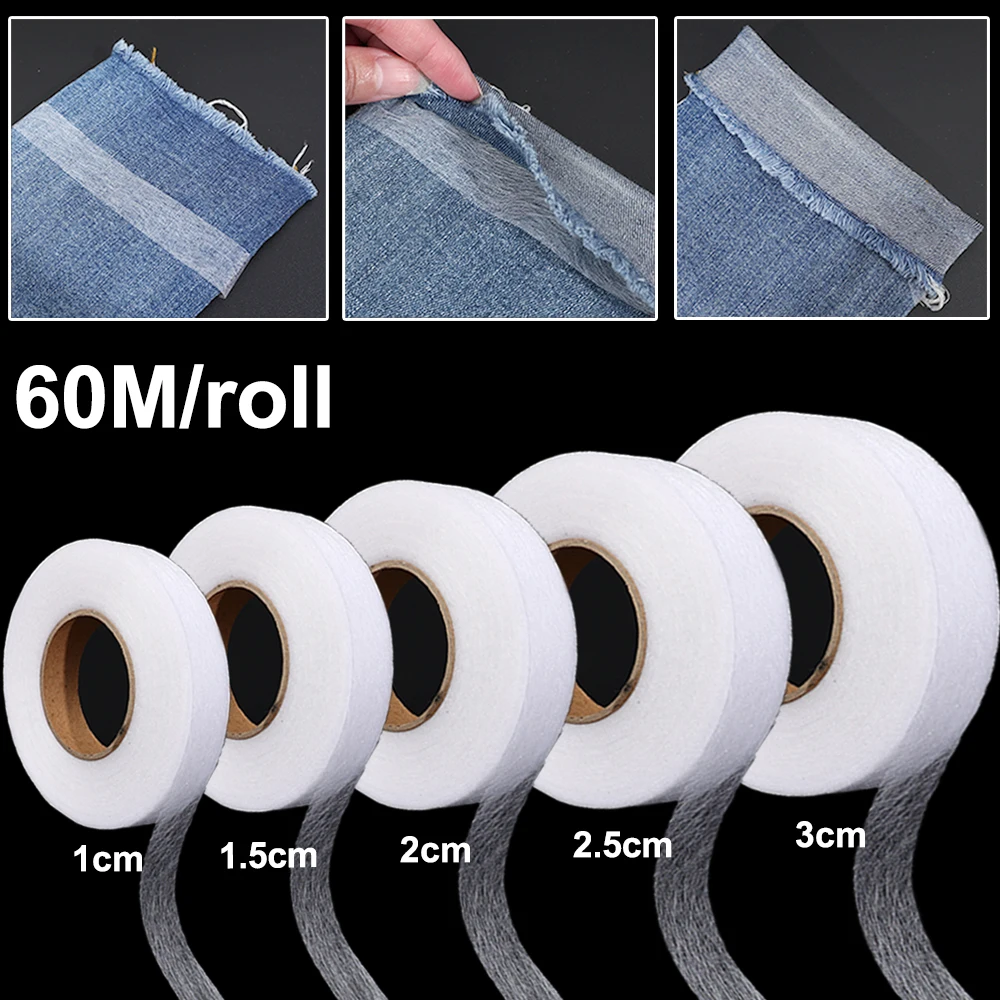 

60M/Roll Double-sided Non-woven Adhesive Cloth Hem Tape Iron-on Clothes Sewing Turn Up Hem Non-woven Fabric Liner Clothing Tools