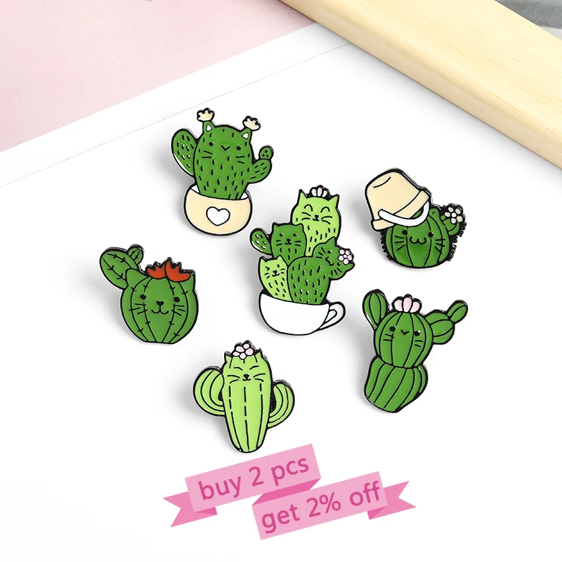 Эмалированная заколка с изображением кактуса кошки котенка лица детской рубашки