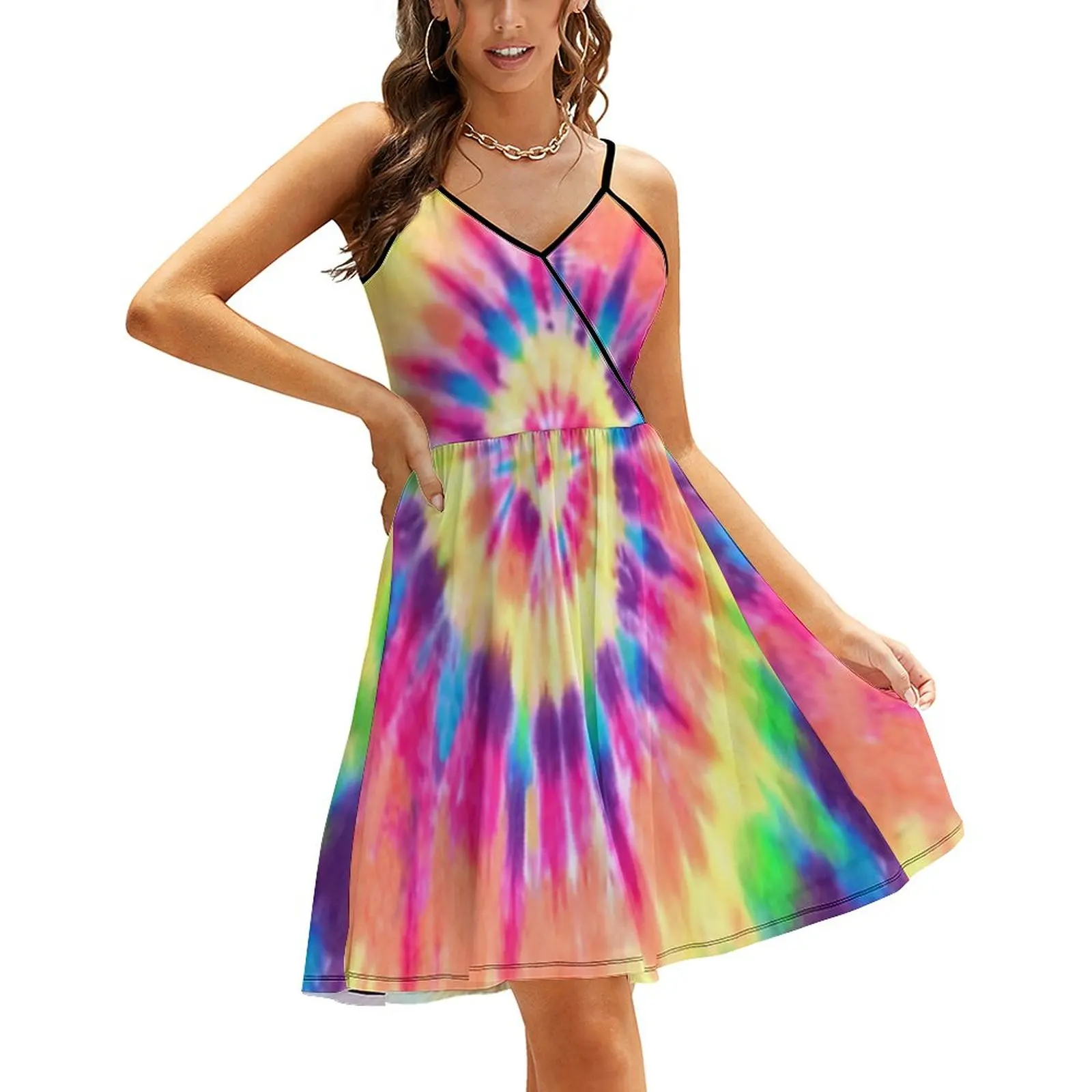 

Повседневное платье с принтом радуги, весенние платья на бретельках с разноцветным принтом, корейская мода, женская сексуальная одежда с рисунком