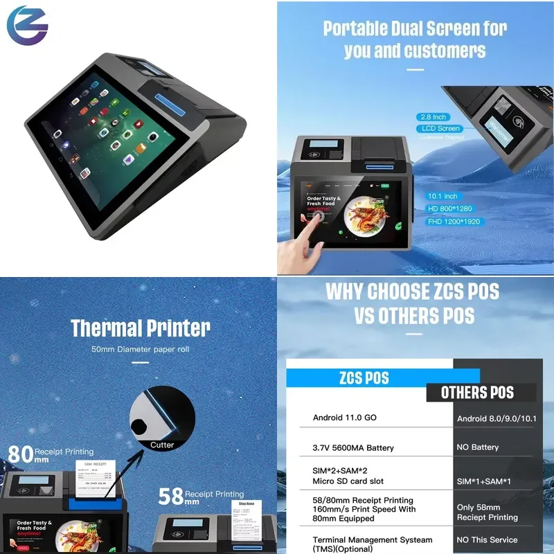 Фото POS-терминал Z100: Кассовый аппарат Android с двумя сенсорными экранами и функцией оплаты картами (другое финансовое оборудование) №1