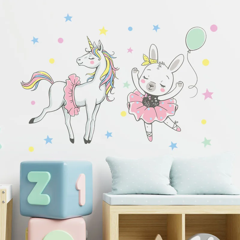 Fairy Ballet Girl Wall Stickers for Kids Girls Room Bedroom Decor Cute Cartoon Princess Nursery Wallpaper Decoartion | Дом и сад