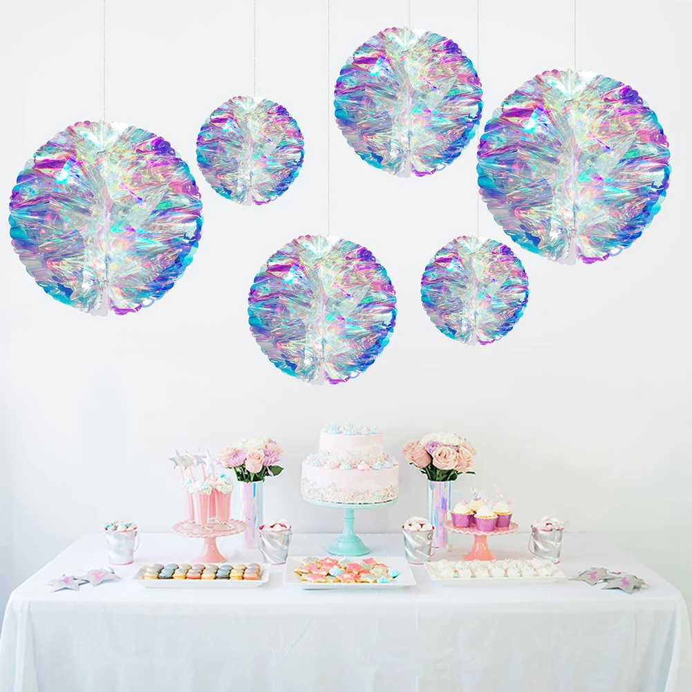 

3pcs/Set Iridescent Honeycomb Ball Hanging Ornaments Colorful Gradient Paper Flower Ball DIY Wedding Birthday Party Decorations