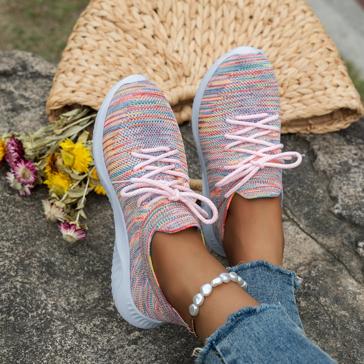 Dazzling Color Sneakers Shoes Fashion Lace Up Platform Women's Shoes Plus Size Flat Mesh Sports Shoes Woman Vulcanize Shoes