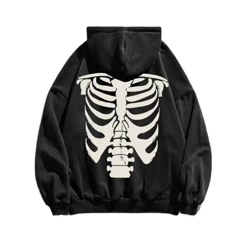 

Men's Black Retro Street Sweatshirt Hoodie Skull Print Long Sleeve Casual Fashion Oversized Loose Men's Top Autumn Free Shipping