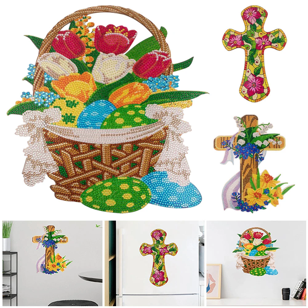 

5D DIY Diamond Painting Easter Flower Cross Wreath Kits Crystal Mosaic Art Crafts Rhinestone Garland Door Wall Hanging Decor