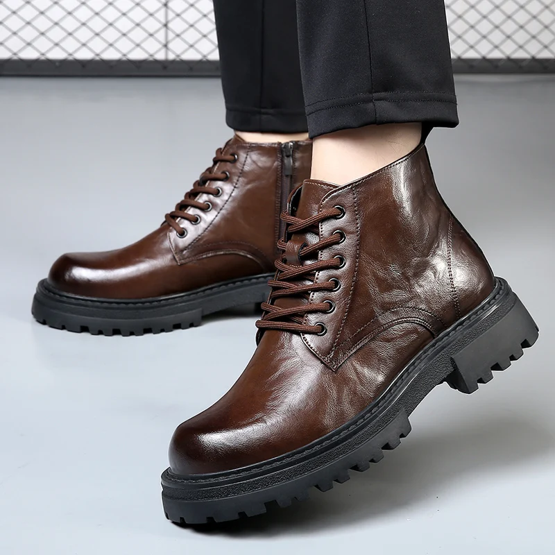 Мужские эластичные ботинки на платформе удобные модные износостойкие уличные