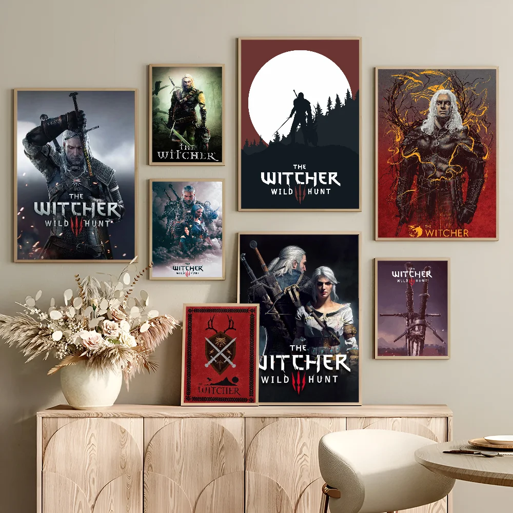 Hot-The-W-Witcher-Game аниме постеры липкие HD качественные настенные художественные ретро
