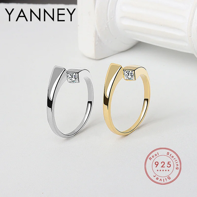 

YANNEY Silver Color Simple Wrong Side Zircon Open Ring Woman Fashion Light Luxury Party Jewelry
