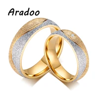aradoo fashion titanium steel gold inlaid zircon couple ring valentines day gift all match ring